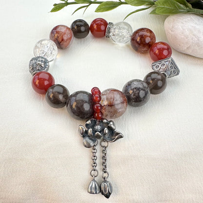 Red Agate & Smoky Quartz Bracelet