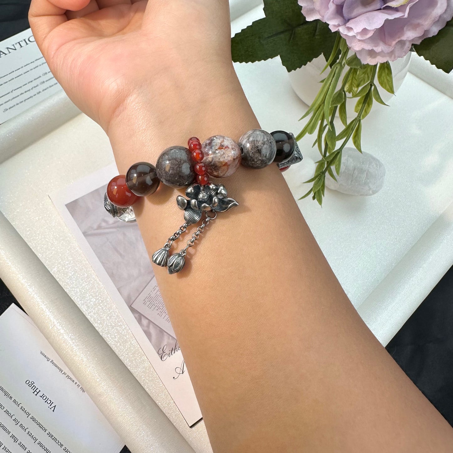 Red Agate & Smoky Quartz Bracelet