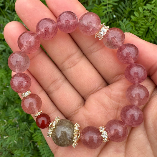 Minimalist Strawberry Quartz & Red Agate Bracelet
