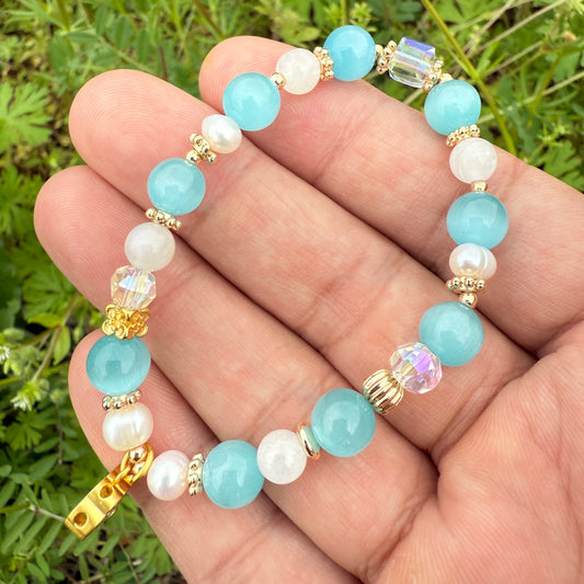 Freshwater Pearl Blue Cat Eye Lucky Bracelet