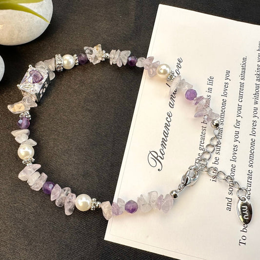 Pearl Purple Crystal Heart Bracelet