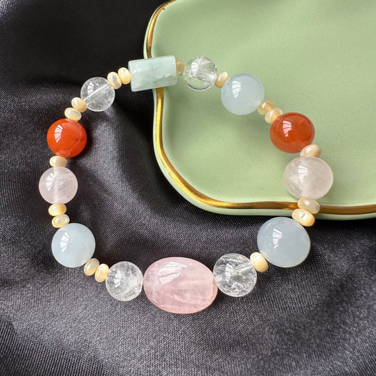 Minimalist Aquamarine & Rose Quartz Bracelet