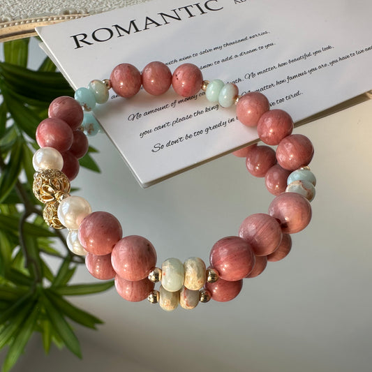 Minimalist Red Wood Grain Shoushan Stone Bracelet