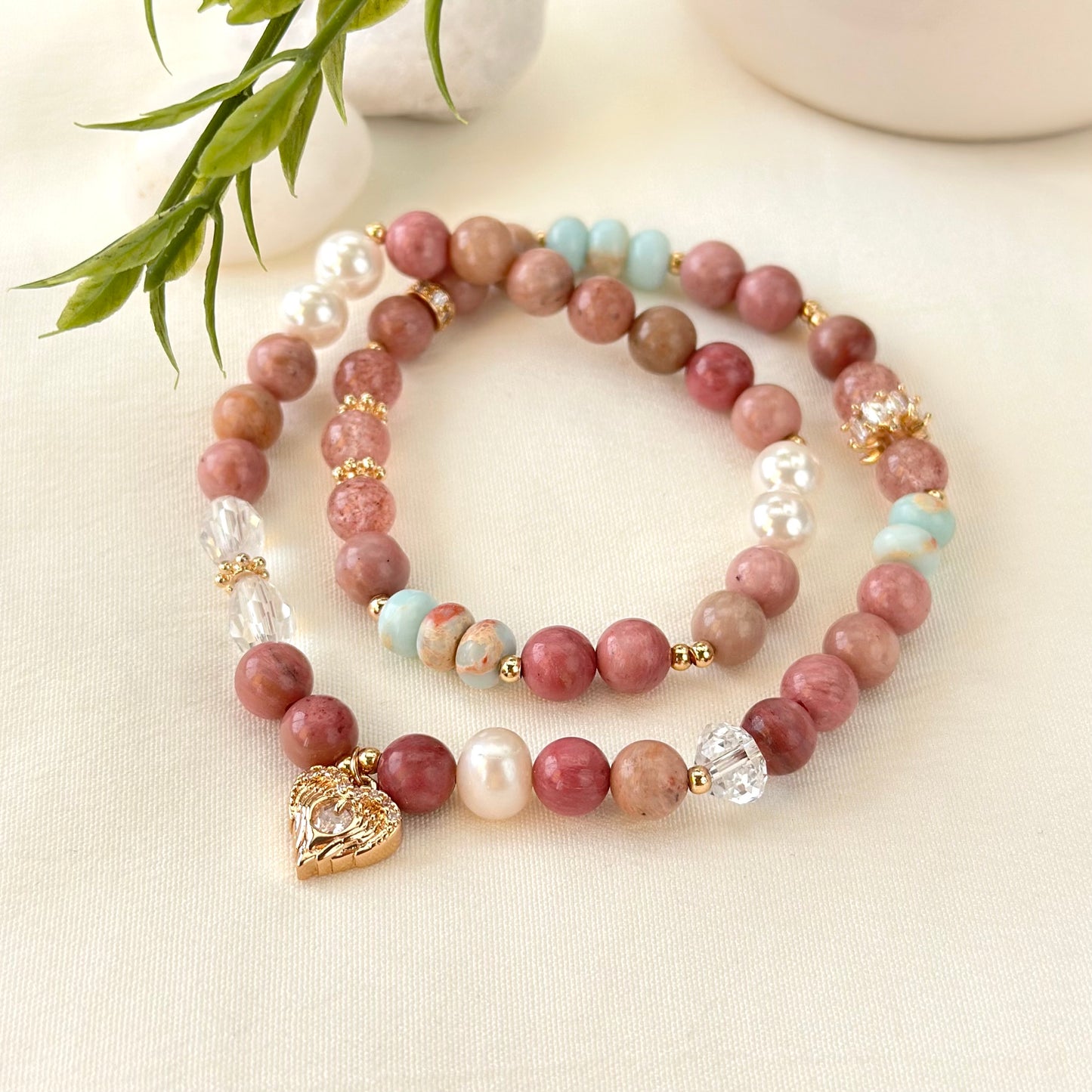 Wood Grain Heart Double Wrap Bracelet
