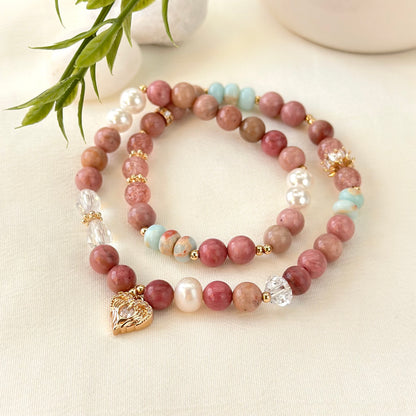 Wood Grain Heart Double Wrap Bracelet