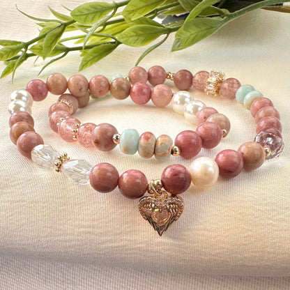 Wood Grain Heart Double Wrap Bracelet