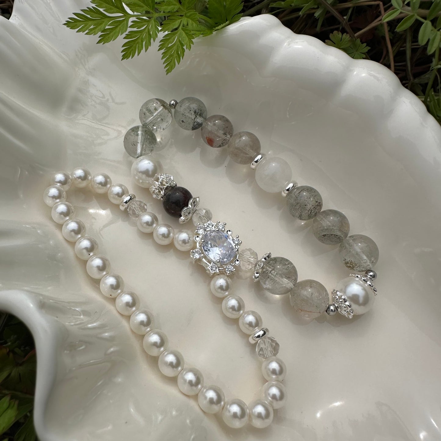 Pearl & Green Phantom Quartz Bracelet
