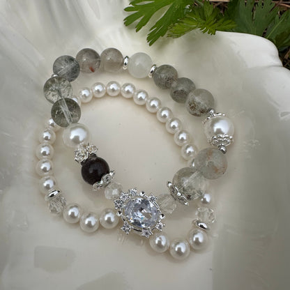Pearl & Green Phantom Quartz Bracelet