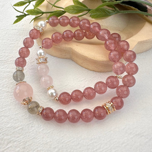 Strawberry Quartz & Rose Quartz Double Wrap Bracelet