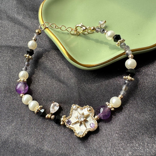 Delicate Shell Flower Amethyst Bracelet