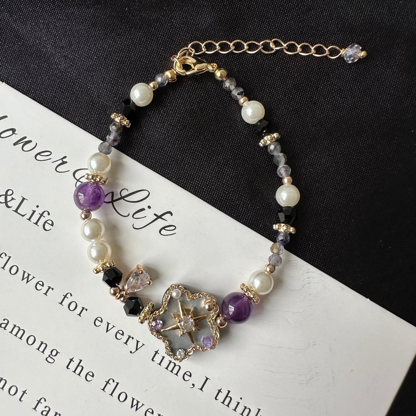 Delicate Shell Flower Amethyst Bracelet