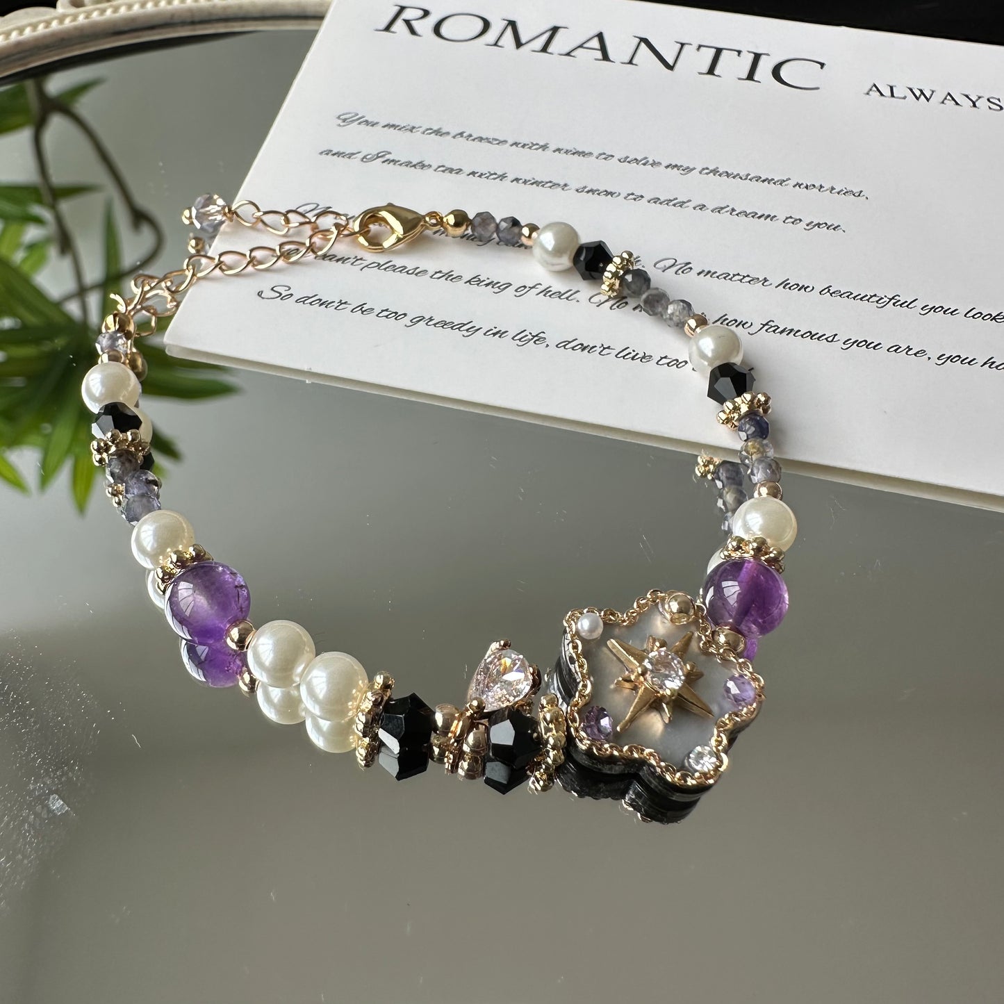 Delicate Shell Flower Amethyst Bracelet