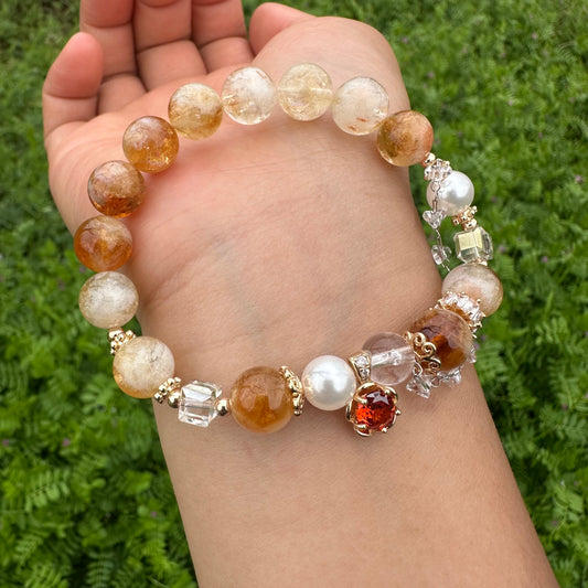 Delicate Yellow Crystal Tower & Pearl Bracelet