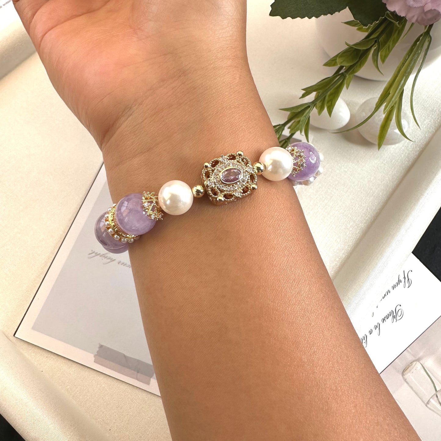 Delicate Lavender Pearl Bracelet