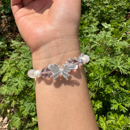 Delicate Butterfly Pearl & Amethyst Bracelet
