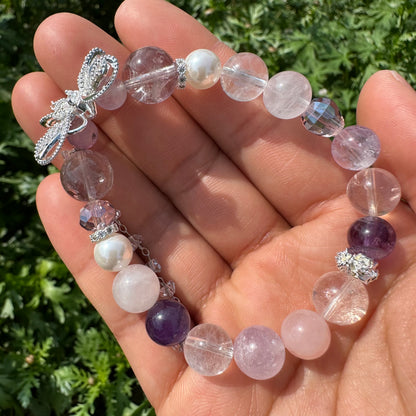 Delicate Butterfly Pearl & Amethyst Bracelet