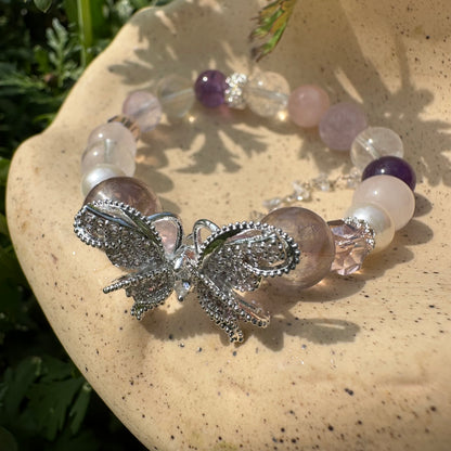 Delicate Butterfly Pearl & Amethyst Bracelet