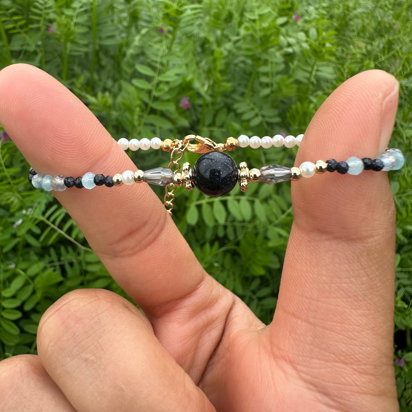 Blue Goldstone & Grey Moonstone Bracelet