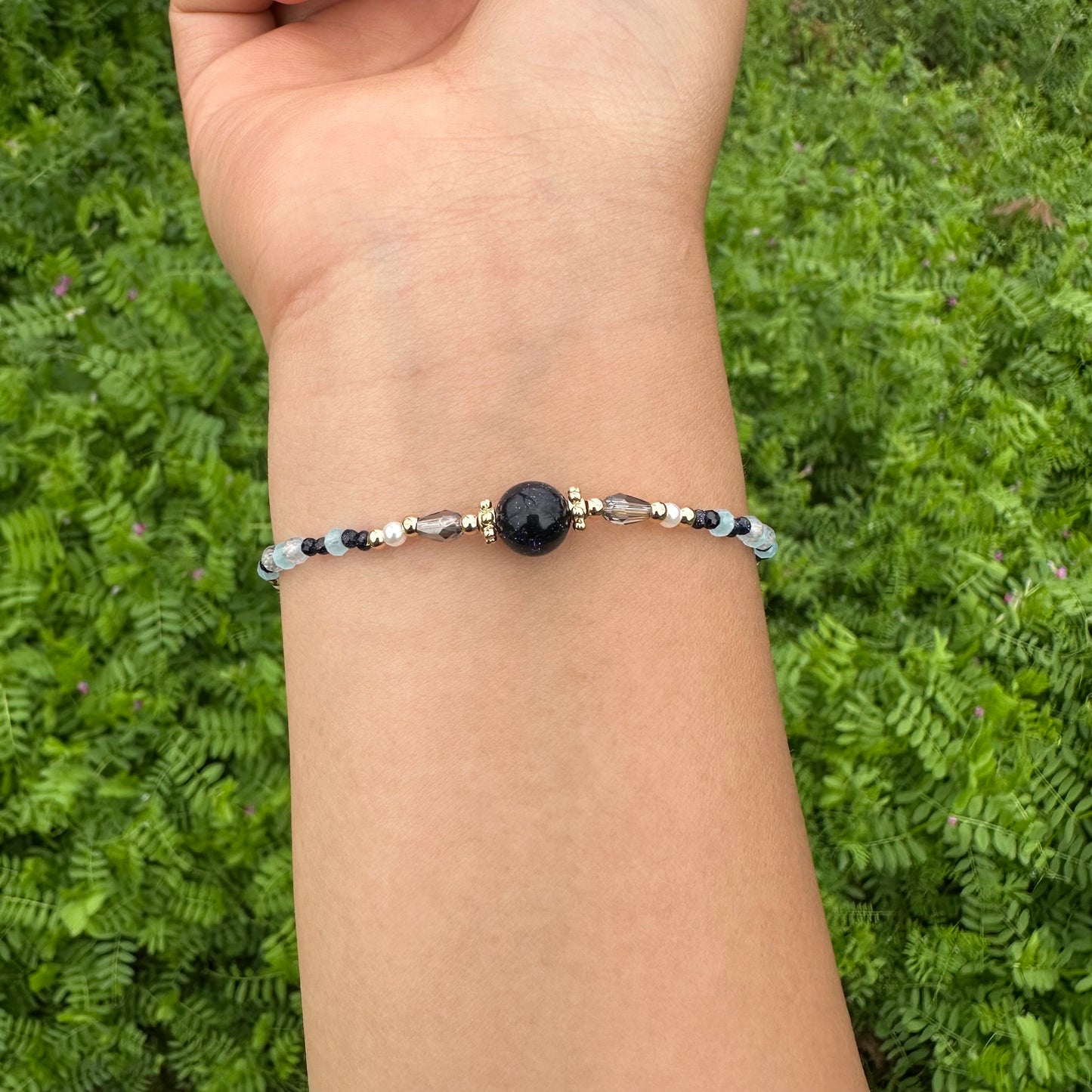 Blue Goldstone & Grey Moonstone Bracelet