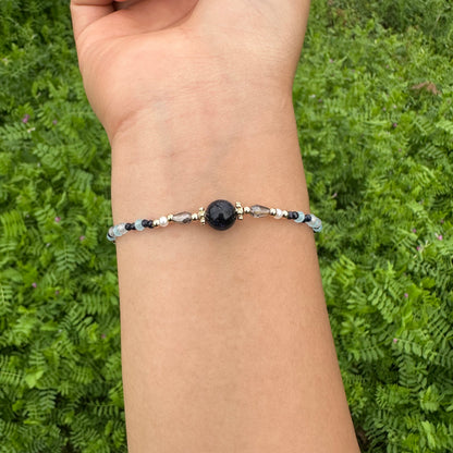 Blue Goldstone & Grey Moonstone Bracelet