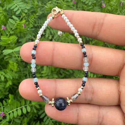 Blue Goldstone & Grey Moonstone Bracelet