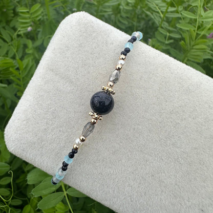 Blue Goldstone & Grey Moonstone Bracelet