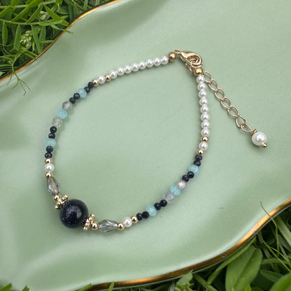 Blue Goldstone & Grey Moonstone Bracelet