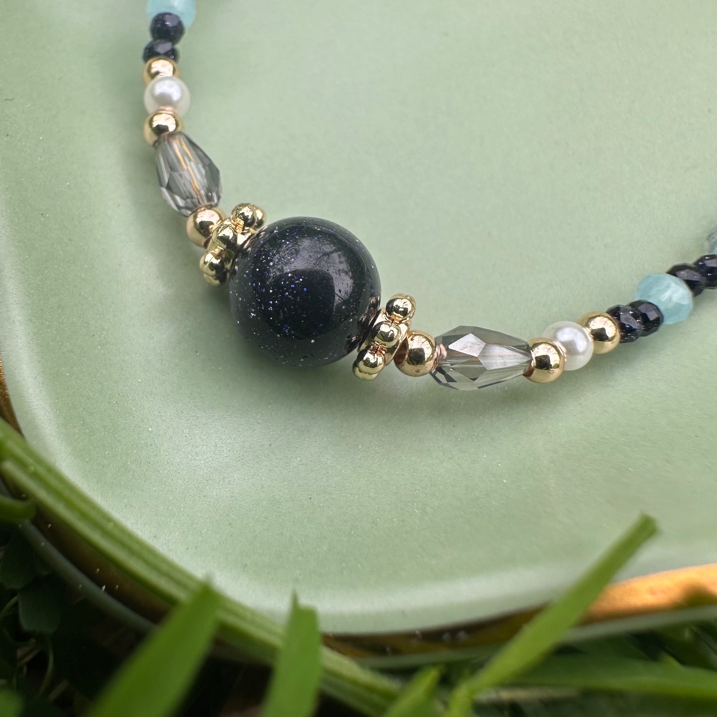 Blue Goldstone & Grey Moonstone Bracelet