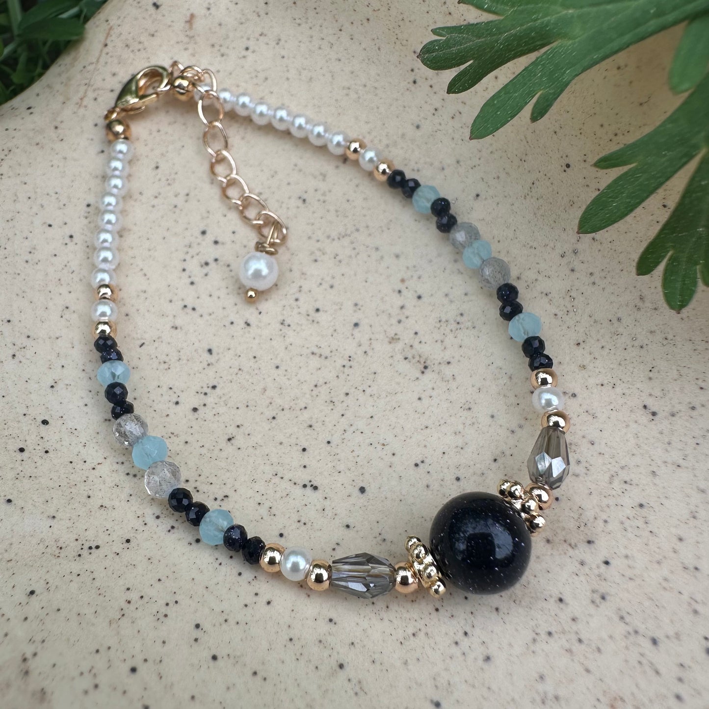 Blue Goldstone & Grey Moonstone Bracelet