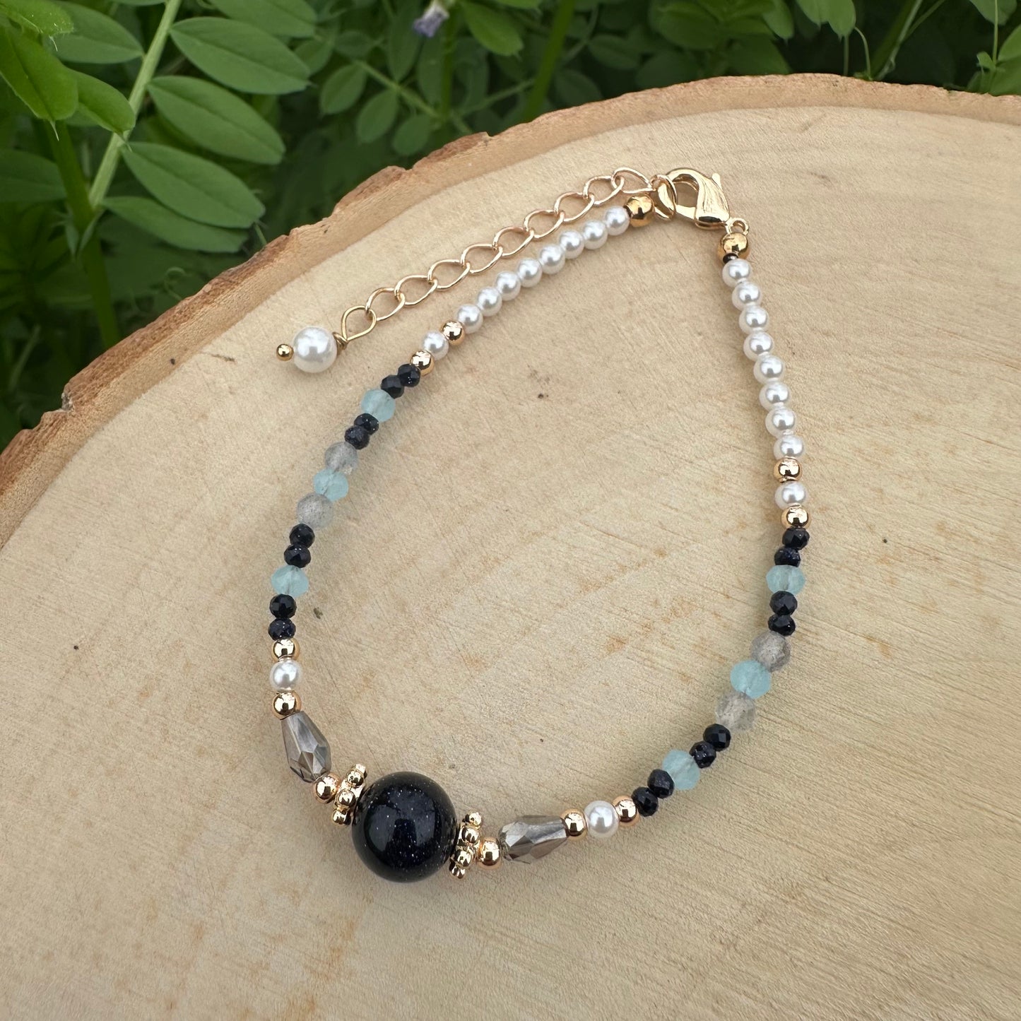 Blue Goldstone & Grey Moonstone Bracelet