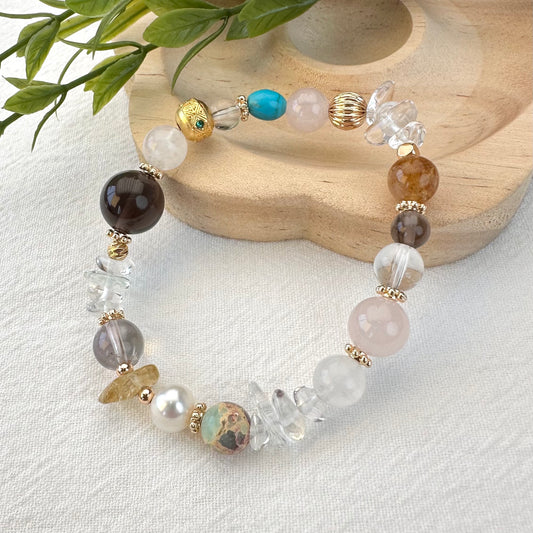 Smoky Quartz, Pearl & Crystal Chip Bracelet