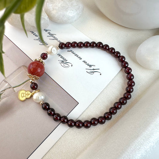Pearl & Red Agate Bracelet
