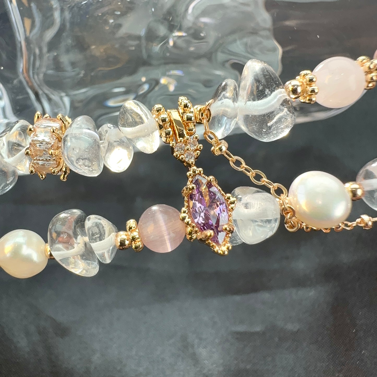 Pearl & White Crystal Candy Bracelet