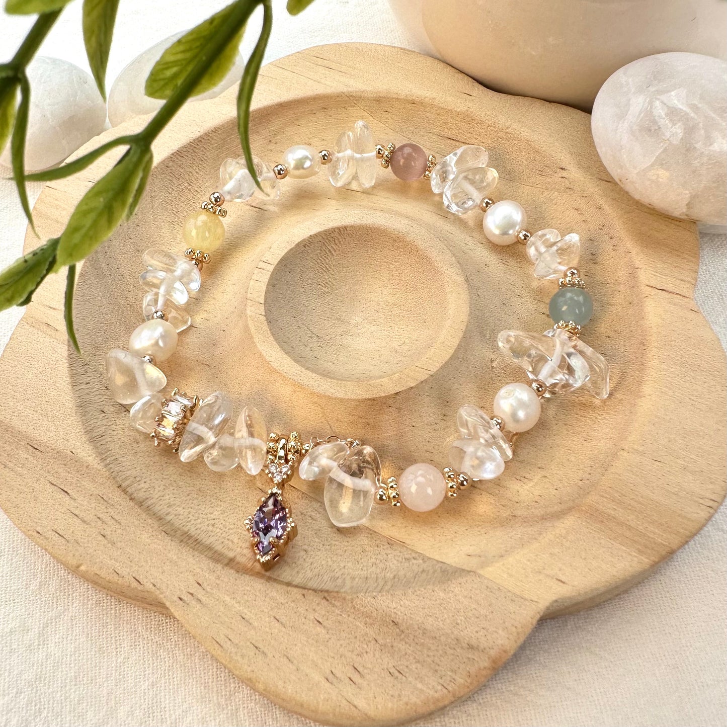Pearl & White Crystal Candy Bracelet