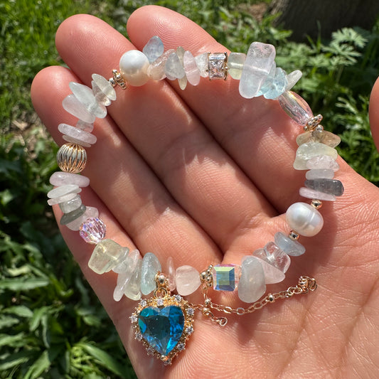 Candy Color Chip Stone & Freshwater Pearl Bracelet