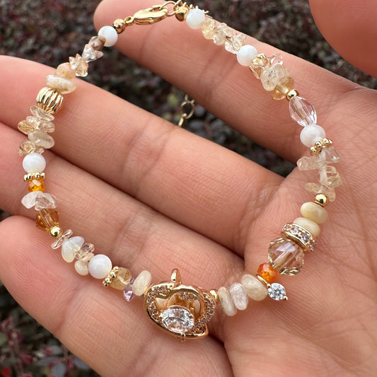 Delicate Yellow Chip & Shell Bead Bracelet