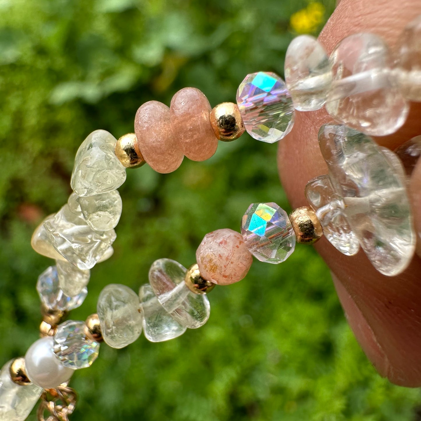 Yellow Tone Heart Pearl Bracelet