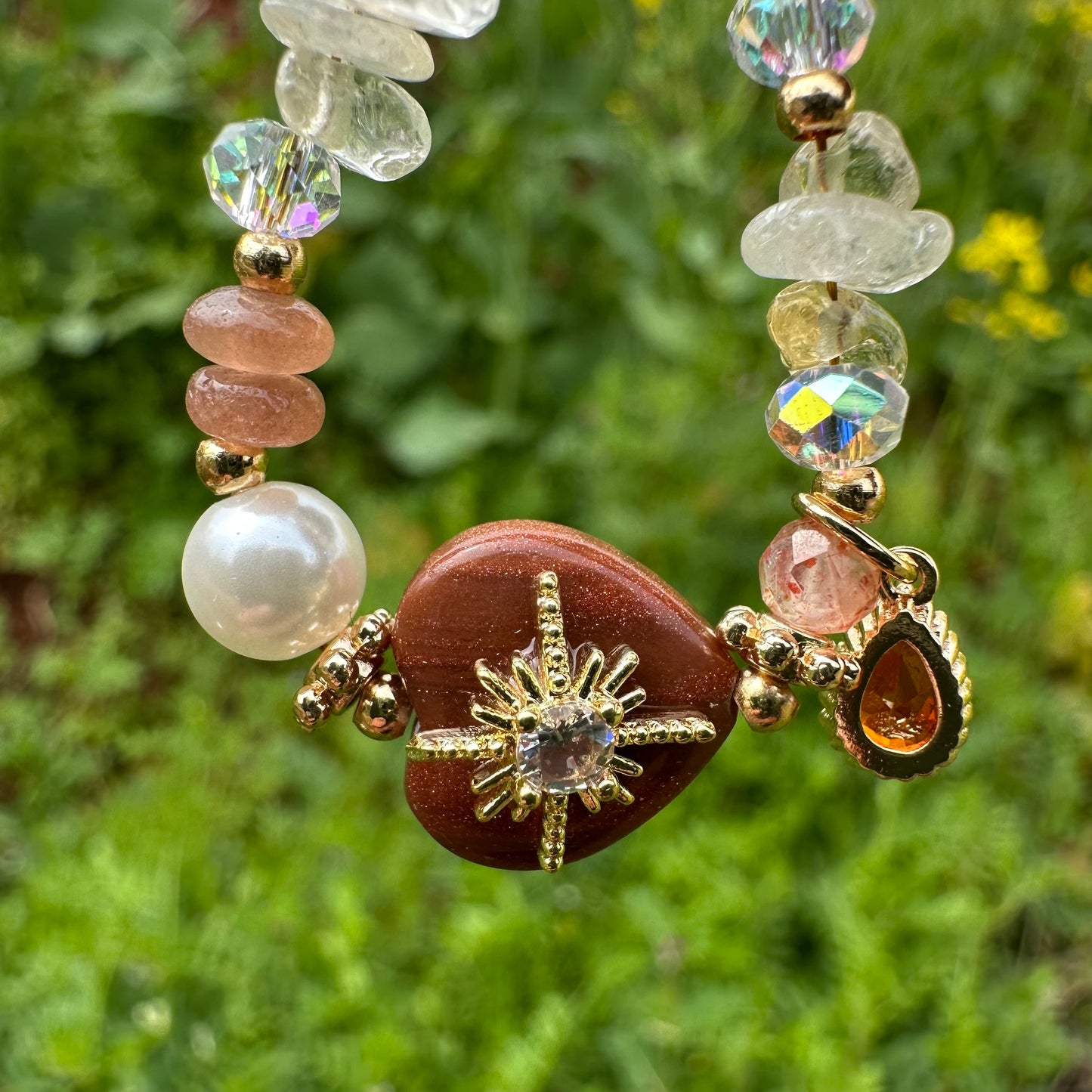 Yellow Tone Heart Pearl Bracelet