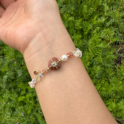 Yellow Tone Heart Pearl Bracelet