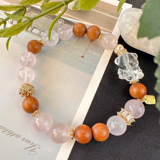 Teddy Bear Pearl Rose Quartz Bracelet