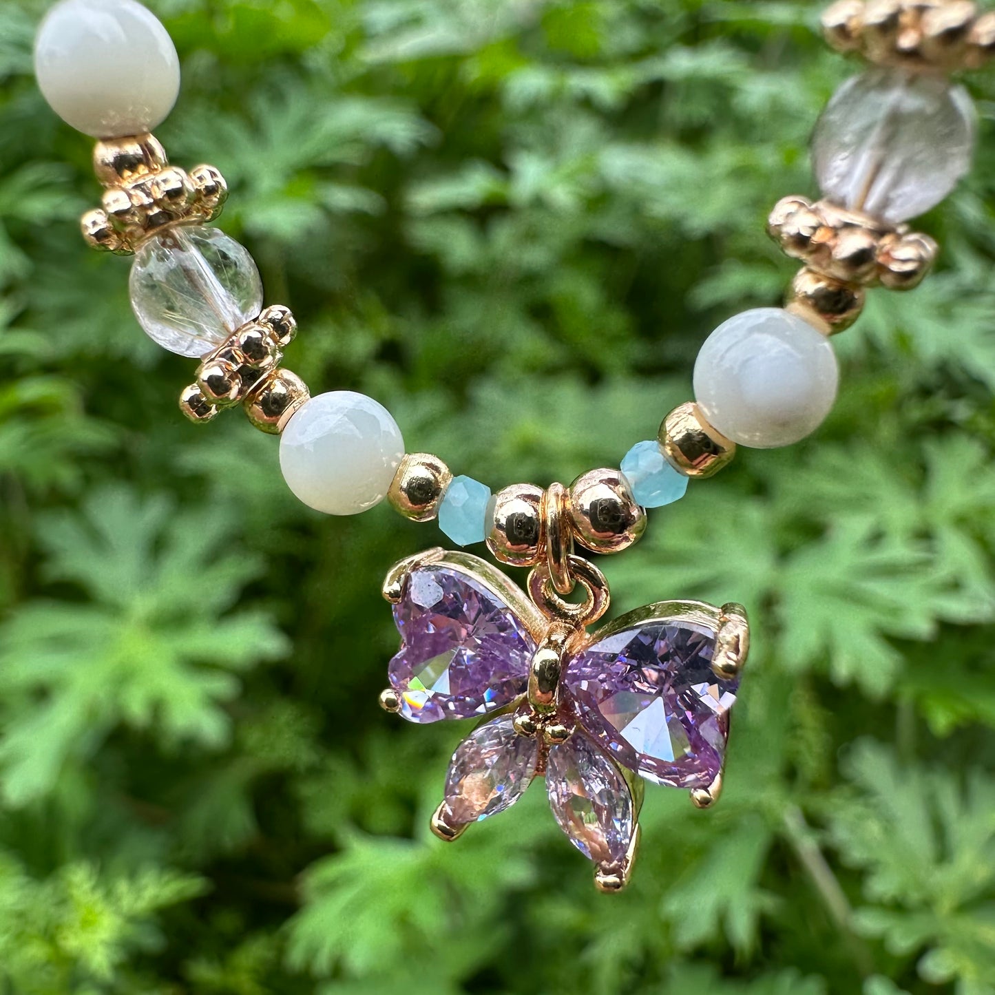 Delicate Purple Butterfly Shell Bead Bracelet