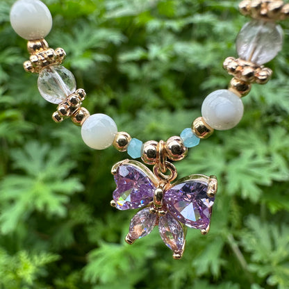Delicate Purple Butterfly Shell Bead Bracelet