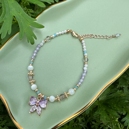 Delicate Purple Butterfly Shell Bead Bracelet