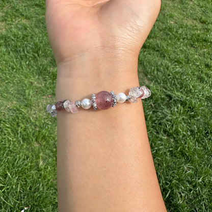 Natural Strawberry Quartz Chip Bracelet