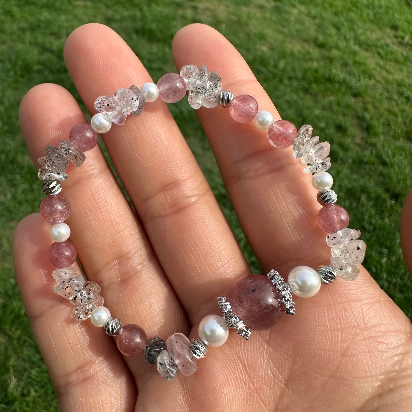 Natural Strawberry Quartz Chip Bracelet