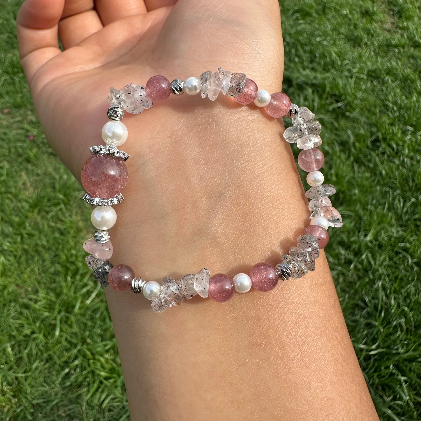 Natural Strawberry Quartz Chip Bracelet