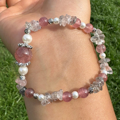 Natural Strawberry Quartz Chip Bracelet