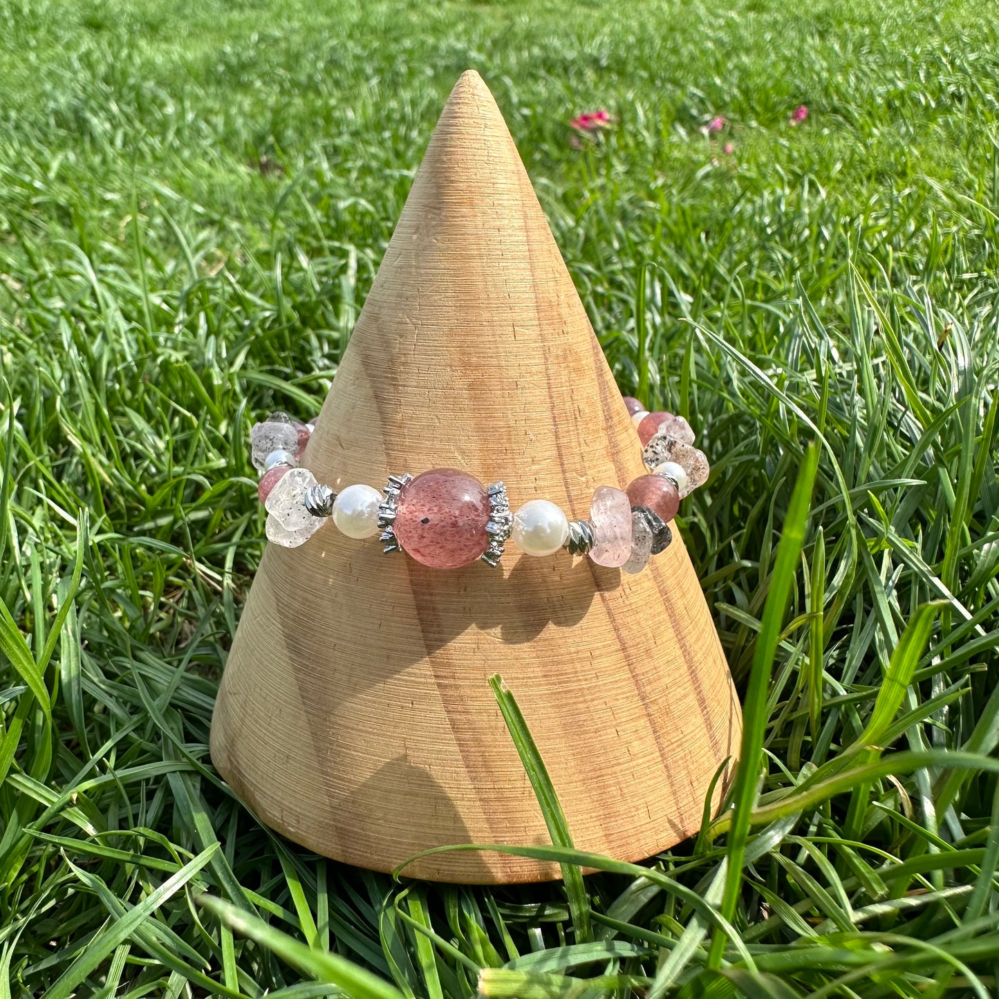 Natural Strawberry Quartz Chip Bracelet