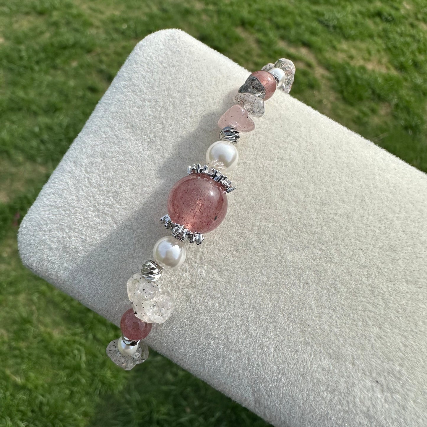 Natural Strawberry Quartz Chip Bracelet