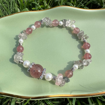 Natural Strawberry Quartz Chip Bracelet